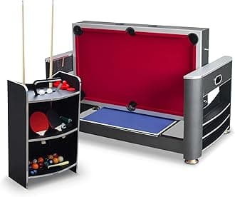 Hathaway Triple Threat Multi Game Table – Space-Saving Rotating Playfield for 6ft Pool Table, Air Hockey Table, & Table Tennis - 3 in 1 Game Table with Complete Accessories & Display Rack