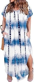 Kancystore Women's Plus Size Dresses Casual Loose Pocket Short Sleeve Slits Plus Size Long Maxi Dress XL-5X