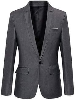 Mens Slim Fit Casual One Button Blazer Jacket (L, Grey)