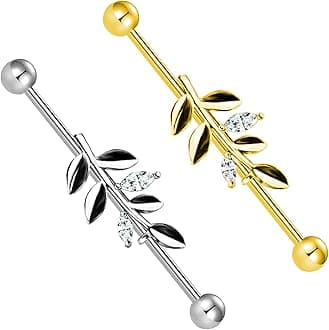 14G/16G 316L Industrial Barbell Cartilage Earring Surgical Steel Industrial Barbell Cartilage Earring Body Piercing Jewelry for Women Mens