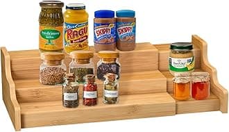 Spice Rack Kitchen Cabinet Organizer- 3 Tier Bamboo Expandable Display Shelf Yellow