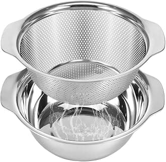 Stainless Steel Microporous Colander for Kitchen, 2.5QT Large Capacity, Colander and Bowl Set of Two, Stainless Steel Drain Basket with Mixing Bowl, for Washing Fruits and Vegetables
