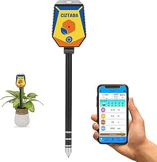 Smart Soil Moisture Meter pH Salinity Tester 8 in 1 Moisture pH Light Environment Humidity Fertility EC Salt Temp Soil Meter for Indoor/Outdoor Plants with App Monitor for Garden, Lawn, Farm