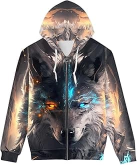 GLUDEAR Men's 3D Printed Cool Wolf Hoodie Novelty Full Zip Sweatshirt Pullover Hoodies XS-5XL