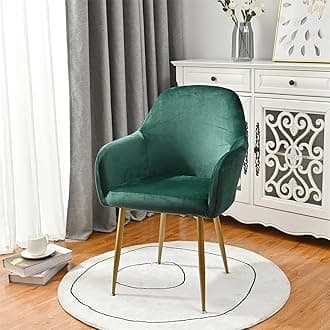 Highdi Soft Velvet Dining Chair Covers Solid Color Stretch Curved Back Chair Slipcovers with Armrest, Vanity Swivel Armchair Cover Removable Washable for Bedroom Party Hotel (Dark Green,2 PCS)