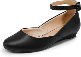 Women's Dress Flats Ballet Low Wedge Round Toe Ankle Strap Comfortable Casual Flats Shoes