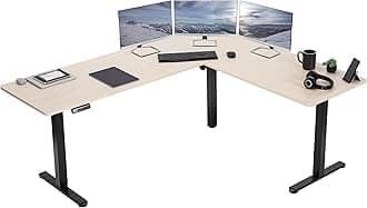VIVO Corner Standing Desk, 75 x 63 inch Reversible L-Shaped Workstation, Electric Height Adjustment, Home, Office, and Reception Rooms, Light Wood Table Top Black Frame, DESK-E3CTBC-75