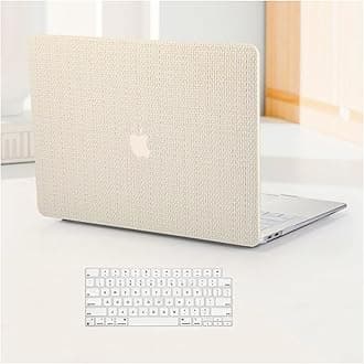 Compatible with MacBook Air 15 inch Case 2023 2024 2025 M4 A3241 M3 A3114 M2 A2941 with Touch ID,Woven Fabric Textured Cream Leather Hard Shell Cases&Keyboard Cover for Mac Air 15 Laptop, Beige