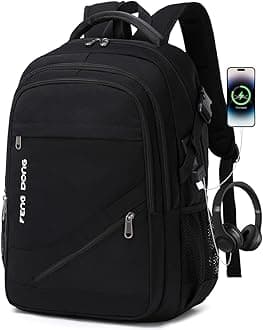 Durable Waterproof Travel Laptop Backpack 17.3 inch,Large College Backpack Bookbag for Men & Women Business Backpack with USB Charging Port and Headset Port Black