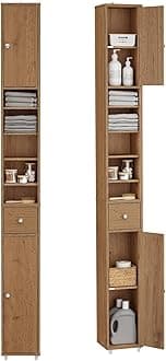 SoBuy Bathroom Narrow Storage Cabinet Skinny Tall Unit with Adjustable Shelves Slender Anti-Tipping Floor Standing Cupboard, Natural BZR34-PF