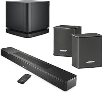 Bose New Smart Dolby Atmos Soundbar, Black Bundle with Wireless Surround Speakers (Pair), Bass Module 500