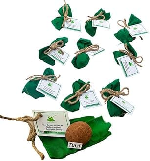 Plantable Tulsi Seed Balls | Gift Pack of 10 | Individually Packed in Cloth Potlis | Eco-Friendly Beej Balls for Gifting | Grow Holy Basil at Home | Sustainable Return Gift