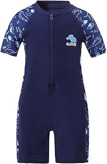 Xumplo Boys Swimming Costume Kids One Piece Swimsuit Short Sleeve Zipper Beach Swimwear Dinosaur Rash Guard Bathing Suit 3-12 Years