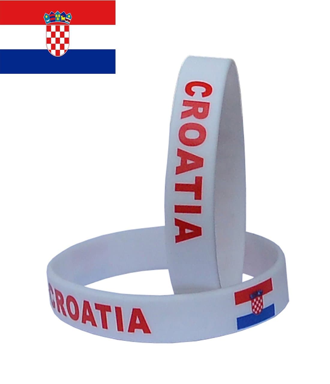 VEWCK Flag Silicone Bracelet Classic Bangle Letter pattern 40 countries 2-Pack (Croatia-White)