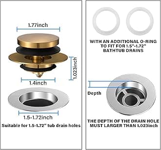 Uxoz Bathtub Stopper Upgraded Tub Stopper Universal Drain Stopper, Replacing Lift and Turn, Tip Toe or Trip Lever Tub Drains for 1.5"-1.72" Drain Hole - Brushed Silver (Gold)