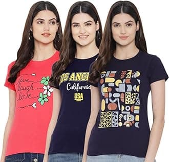 Preneum Women's Cotton Regular Fit Latest Graphic Stylish Printed Short Sleeves Casual T-Shirt || Trends & Stylish (Pack 3)