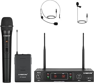 Phenyx Pro VHF Wireless Microphone System, with Handheld Mic, Headset Mic, Lapel Mic, Bodypack