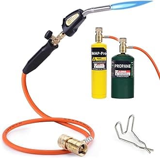 Propane Torch Hose Kit, Mapp Gas Torch Heat 3600℉ Map Gas Torch Kit Trigger Start & Heat Adjustment, Soldering Welding Torch Fuel by MAPP, Map/Pro,Propane(Includes Cylinder Clip)