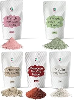 Pack of 5 Clays For Mask Making & Soap Making | Rose Clay, French Green Clay, Kaolin, Moroccan Red and Bentonite Clay | 8oz Each | Best Variety Pack For DIY Projects | By Yogi’s Gift ®