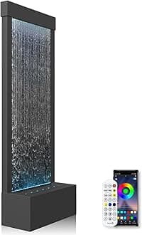 LONGRUN 48 Inch Large Indoor Water Feature, Decorative Waterfall and Fountain for Home or Garden, Multicolor LED Light Controllable by APP, Freestanding Floor Mirror