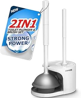 2 in 1 Toilet Brush and Plunger Set,Extended Handle Plunger,Bathroom Cleaning Tools Combo,Cleaning Supplies，Bathroom Accessories（White 21inch）