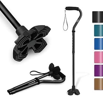 Walking Cane for Women & Men, Lightweight & Sturdy Offset Walking Stick, Walking cane with Autonomous Standing, Large Quad Base Cane for Seniors, Walking Crutches for People with Leg Injuries