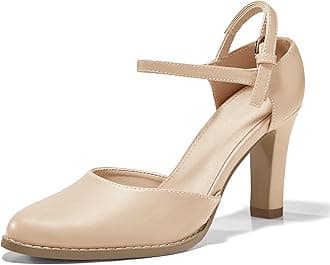 Coutgo Womens Chunky High Heels Closed Pointed Toe Ankle Strap Pumps Vintage D'Orsay Dress Party Shoes