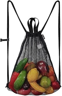 HOLYLUCK Mesh Drawstring Bag With for Swimming, the Beach, Camping and More, 1black, Large, Drawstring