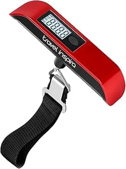 travel inspira Luggage Scale, Portable Digital Hanging Baggage Scale for Travel, Suitcase Weight Scale with Rubber Paint, 110 Pounds, Battery Included, Red, 3.2 cm x 13.5 cm x 2 cm