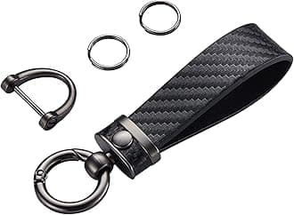 Carbon Fiber Style Car Keychain Microfiber Leather Key Chain, Universal Key Chains for Key Fobs for Men and Women Accessories, 360 Degree Rotatable with Anti-Lost D-Ring (Black)