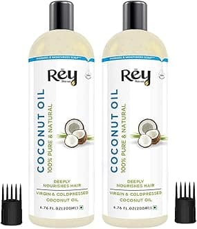 Rey Naturals Extra Virgin Coconut Oil Cold Pressed | Hair Growth Oil For Men & Women | Cold pressed Coconut Oil For All Skin & Hair Types | Coconut Hair Oil For Healthy Hair - 200ml Each