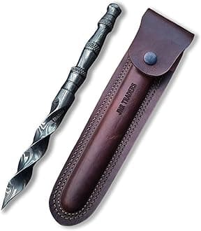Handmade Damascus Steel Tri Edge Dagger, Dirk, Twisted Blade Knife Wiith Sheath, 9 In Full Tang Fixed Blade Cyclone Knife, Spiral Edges JNR-4075