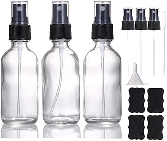 60ml Clear Glass Spray Bottles,Small Empty Fine Mist Perfume Refillable Reusable Travel Spray Bottle for Essential Oils/Hair/Aromatherapy/Cleaning/Cosmetic with Extra Spray Nozzle(3 Pack)