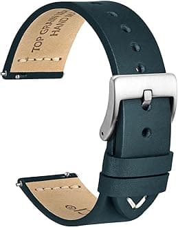 WOCCI 18mm Old-fashioned Watch Band for Men, Top Grain Leather, Silver Brushed Buckle (Retro Blue)