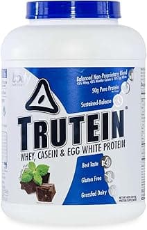 Trutein High Protein Powder: 45% Whey, 45% Casein, 10% Egg White, Gluten-Free, Low Sodium, Grass Fed Whey Protein Powder, Gym Supplement & Breakfast Shake, Chocolate Mint, 4lb