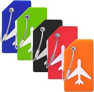 Silicone Luggage Tag with Name ID Card Perfect to Quickly Spot Luggage Suitcase (Plane 5Pcs Multicoloured)