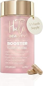 Halo Beauty Hair Skin & Nails Supplement | Thicker Hair Growth, Radiant Skin & Strong Nails Support with Biotin, Saw Palmetto & Phytoceramides | Vegan Capsules | Made in USA | 1-Month Supply