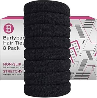Burlybands Large Hair band, scrunchies for Thick Heavy or Curly Hair. No Slip No Damage Seamless Ponytail Holders Scrunchies Sports Thick Hair Ties (Black 8pcs)