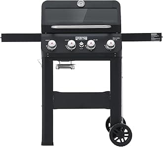 Monument Grills 4-Burner Liquid Propane Gas Grill, Matte Black Stainless Steel Burner Grill with Clearview® Lid and One Foldable Shelf for Outdoor Cooking Kitchen Patio Backyard Barbecue, Mesa420MF