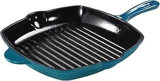 CAROTE Cast Iron Grill Pan Skillet Frying Pan, Oven, Stovetop, Grill, Campfire & Induction Compatible, Durable, Non-Toxic, Even-Heating Cookware, Blue, Square, 10"