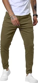 Woenzaia Men's Slim Fit Dress Pants Casual Stretchy Twill Chinos Tapered Skinny Slacks