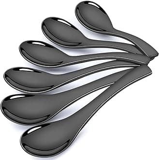 Soup Spoons, AOOSY Stainless Steel Black Korean Spoons Asian Soup Spoon, 6.3 inches Heavy Duty Asian Style Thick Short handle Ramen Spoon for Soup Cereals, Set of 6
