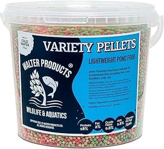 Walters Variety Pellets (5L Tub) | Pond Food for Goldfish, Koi and all Cold Water Pond Fish | Nutritional Floating Fish Food Pellets in Stay Fresh EasyTubs and Refill Bags