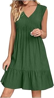 Summer Dresses for Women 2025 Trendy V Neck Sleeveless Mini Dress Ruffle A Line Tank Dress Vacation Beach Sundress