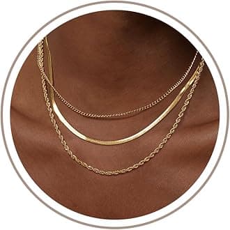 Women's Layered Necklace Set - 3 Piece Dainty Gold Jewelry for Everyday Stacking | 14K Gold Plated Snake Chain, Rope Chain, Cuban Chain | Adjustable Length 14-18.5 Inch | Gift Ready