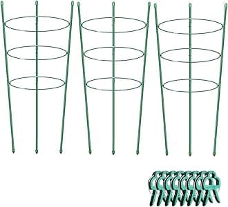 Plant Support Cages for Climbing Plant 20" Flower Cherry Tomato cage with Stand Stakes and Stable Support Rings, 3 Pack with 12 Clips (20")