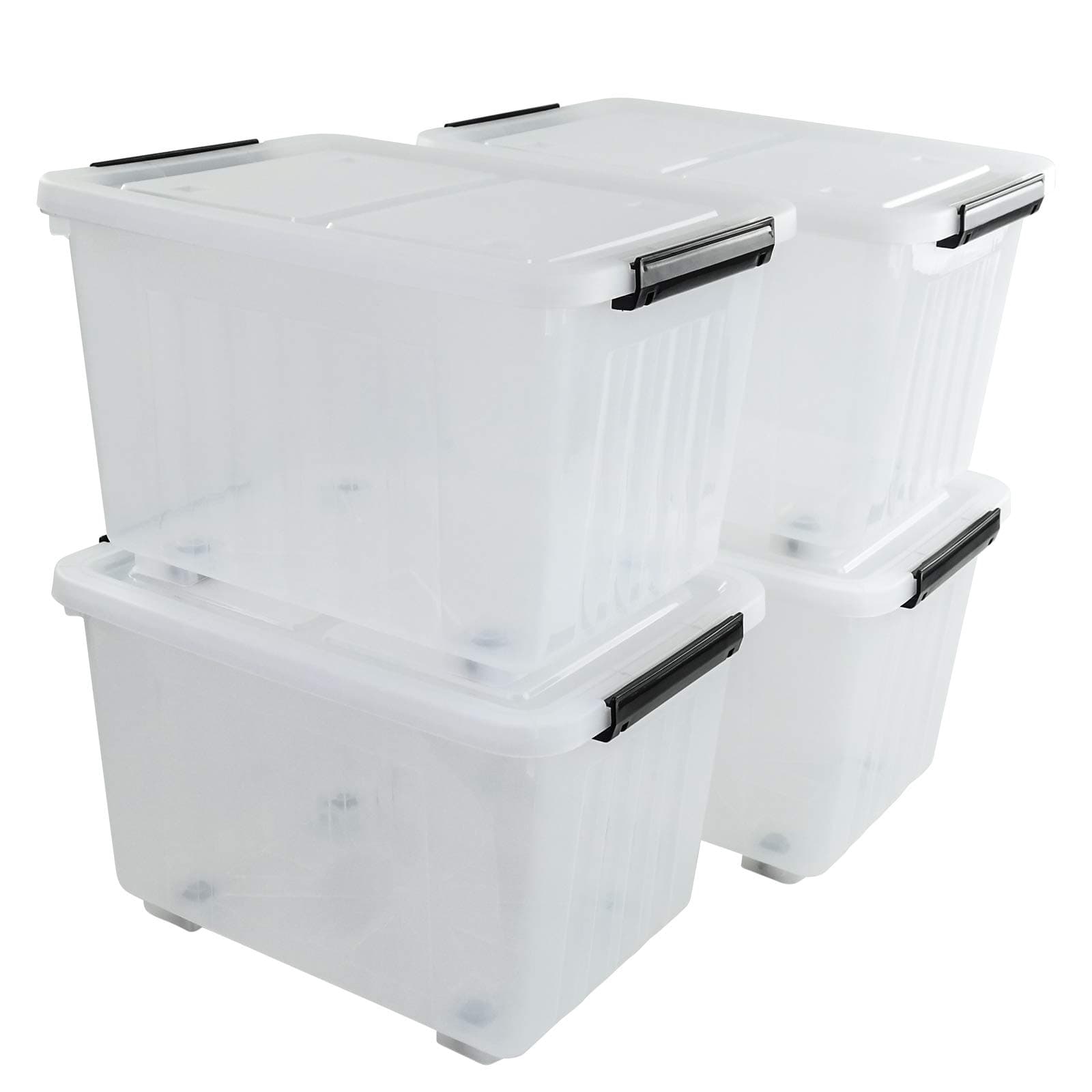 30L Plastic Storage Bin, Stackable and Nestable Storage Boxes with Lids and Secure Latching Buckles, Large Storage Container (Clear)