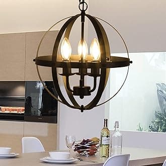 DuMaiWay Vintage Pendant Hanging Light, Farmhouse Rustic Pendant Light 3 Light Adjustable Hanging Industrial Spherical Metal Shade for Dining Room, Kitchen, Living Room, E12 Base Black