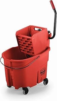 Commercial WaveBrake High-Performance Side Press Mop Bucket with Wringer, Red, Plastic, 35 Quarts, Rectangular, 20.1" x 15.7" x 36.5"
