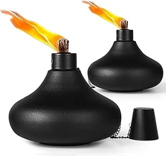 2 Pack Metal Table Top Torches,24.5 oz Citronella Torches for Outside,Refillable Flame Light Torch with Wicks and Covers, Landscape Lanterns Torches for Party, Garden Decor,DIY